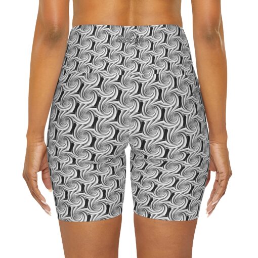 High Waisted Yoga Shorts in Swirled Rhapsody Black and White - Image 4