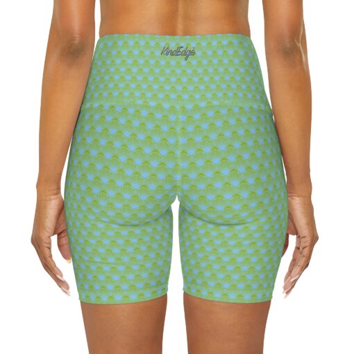 High Waisted Yoga Shorts in Blue-green Seashells - Image 4